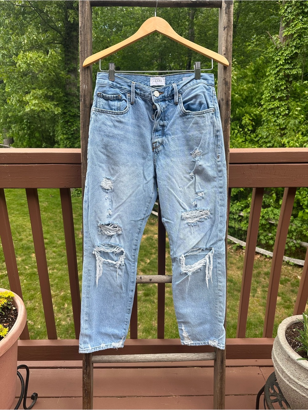 Frame Denim Light Blue Distressed Relaxed Jeans